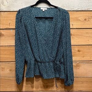 Nine Britton green Wrap Blouse with White Speckles